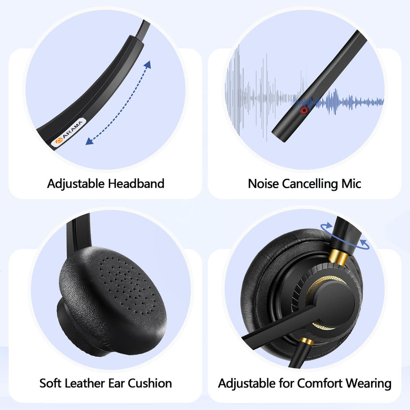 [AUSTRALIA] - Arama RJ9 Telephone Headset with Microphone Noise Cancelling,Office Phone Headset Compatible with Polycom VVX411 VVX311 VVX410 Plantronics S12 Mitel 5220 NEC Aastra Landline Deskphones 