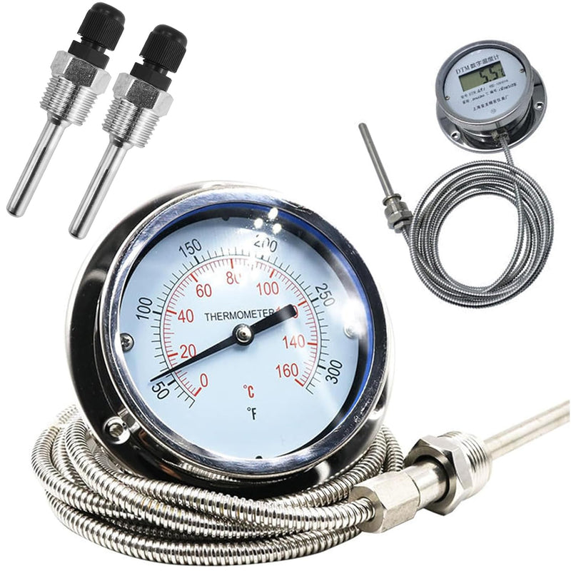 Belvanr 2 pieces 8 x 50 mm immersion sleeve, stainless steel immersion sleeve G 1/2 inch thread for temperature sensor, protective tube for temperature sensor, immersion protection tubes for