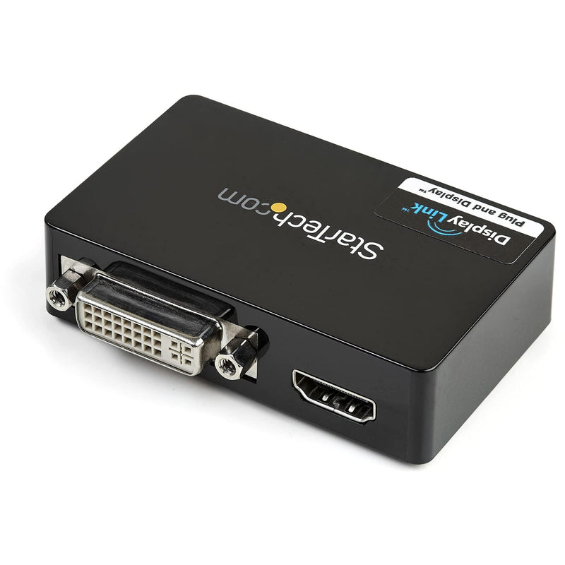 StarTech USB 3.0 to HDMI / DVI Dual Monitor Adapter Cable, 2048 x 1152, TAA | USB to HDMI and DVI-I external graphics, USB powered, DVI to VGA adapter included, Mac and Windows Dual Monitor w/ DVI Single
