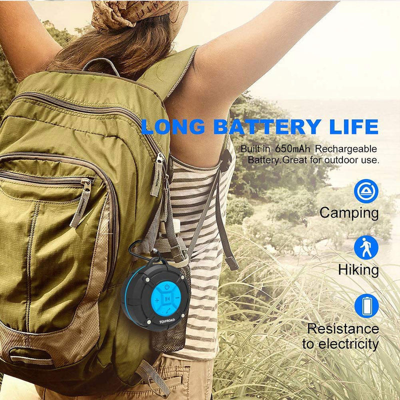 Portable Shower Speaker, IPX7 Waterproof Wireless Outdoor Speaker with HD Sound, 2 Suction Cups, Built-in Mic, Hands-Free Speakerphone for Bathroom, Pool, Beach, Hiking, Bicycle Blue