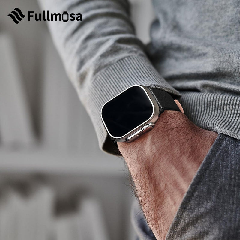 Fullmosa Compatible Silicone Apple Watch Band 45mm Army Green with Case & Compatible Leather iWatch Band 45mm,Black
