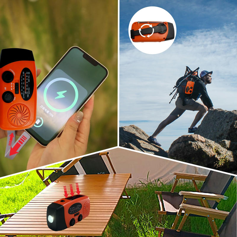 [AUSTRALIA] - Portable 2000mAh Hand Crank Emergency Solar Panel SOS Weather Radio, Self-Powered 7 NOAA Channels Emergency Radio, WB/AM/FM Radios with Reading Lamp (Orange) Orange 