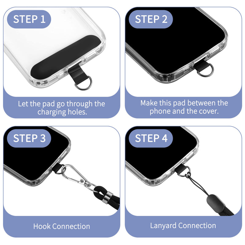 CACOE Cell Phone Lanyard 2 Pack-1× Adjustable Neck Strap,1× Wrist Strap,2× Pads,Universal Crossbody,Multifuctional Compatible with Most Smartphones(Black) Black