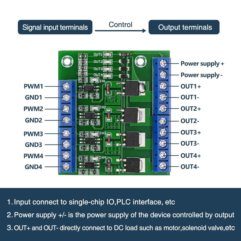 Mosfet PCB PWM 4 Channel PLC Amplifier Mosfet Module 8 Channels PWM 4 Channel MOS FET Module, PLC Amplifier Circuit Board Driver Module PCB Module Driver 3-20V to 3.7-27VDC, 10A