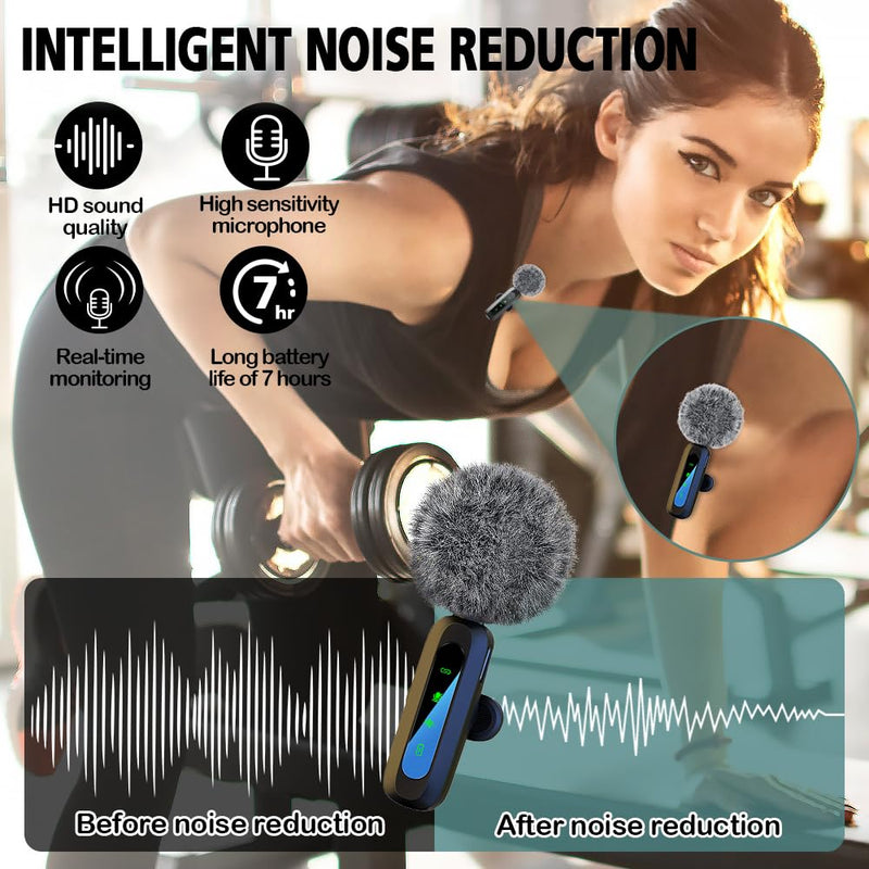 [AUSTRALIA] - Mini Microphone,3 in 1 Wireless Lavalier Microphones for iPhone/iPad/Android/Camera(Lightning/USB/3.5 mm Jack),2 LED Display Bluetooth Microphone Mute/Noise for Video Recording Vlog,Youtube, Tiktok Black LED（3 in1） 