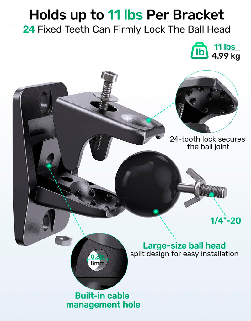 Surround Sound Rear Speaker Wall Mount, Ceiling Mount Bracket for Universal Satellite, fits Thread Hole with 1/4"- 20, 5mm & 4mm Thread, Works with Roku, Samsung q990F/990D, Holds up to 11 lbs