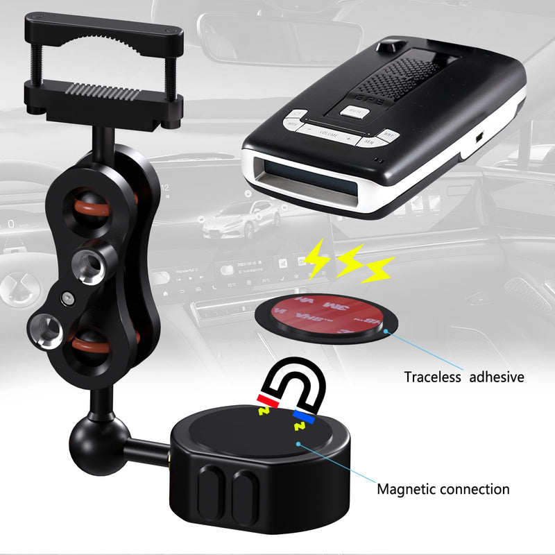 Universal Magnetic Rearview Mirror Bracket/Radar Detector Power Cord | Aluminum Radar Detector Mount,Compatible Uniden R3 R4 R7 R8,Escort,Cobra,Valentine V1 Gen2,Whistler ect
