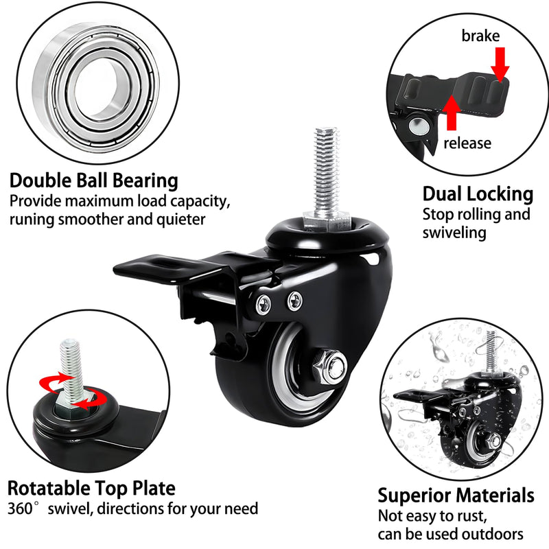 4 Pcs Keyboard Stand Wheels, Keyboard Stand Caster Wheels, 4 Replacement Locking Heavy Duty Wheels with Brake, Keyboard Stand Parts and Accessories