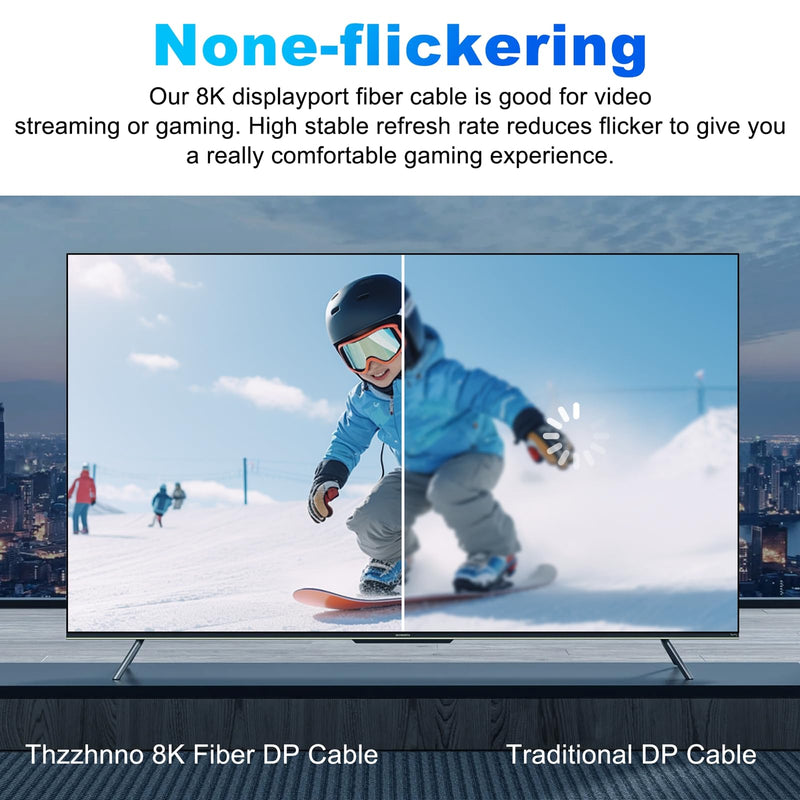 4K 8K DisplayPort Optic Fiber Cable 50FT, DP to DP 1.4 Cable 8K@30Hz 4K@120Hz/144Hz, 2K@165Hz/240Hz, 1080P@240Hz, 32.4 Gbps Support HDR, G-Sync FreeSync for Laptop PC TV Gaming Monitor