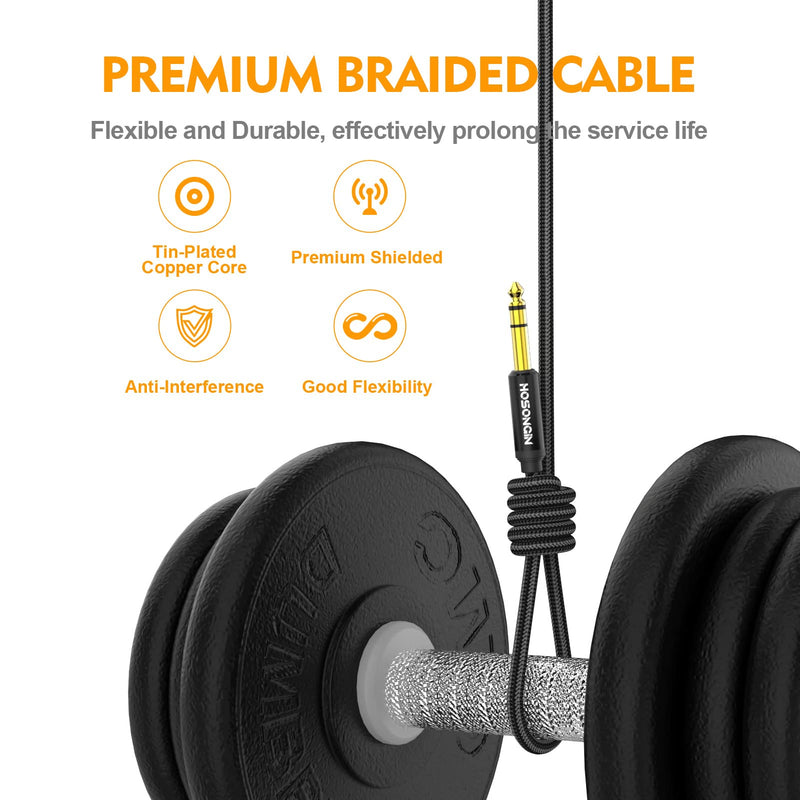 HOSONGIN 1/4 Inch TRS Instrument Cable 3.3ft 2-Pack [Nylon Braided Shielded], 1/4 in TRS Male to Male Plug Stereo Audio Cord, Quarter Inch 6.35mm Balanced Interconnect Line - 3.3 feet 1/4" TRS Cable - 2 Pack