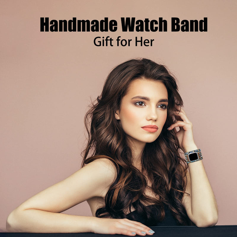 Handmade Beaded Boho Watch Band, Boho Watch for women, Bracelet Compatible with Apple Watch 38mm/40mm/41mm/42mm/44mm/45mm-Watch Strap for Iwatch Series 8/7/6/5/4/3/2/1/SE 38/40/41mm Blue Japser