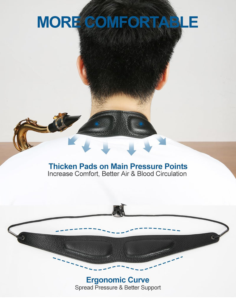 Saxophone Neck Strap with Adjustable Length, Ergonomic Soft Pads & Design - Robust Soprano, Tenor, Alto Saxophone Strap with Metal Adjuster & Swivel Hook, Perfect Saxophone Accessories Gift
