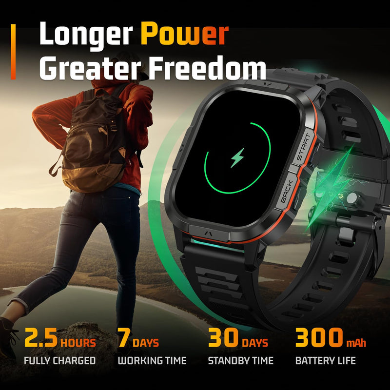 Smart Watches for Men-2.06”AMOLED(Answer/Make Calls), IP68 Fitness Activity Step Tracker with Sleep Monitor/110+ Sports Modes, Tactical SmartWatch for Android iOS Samsung Compatible,Orange Orange 2.06