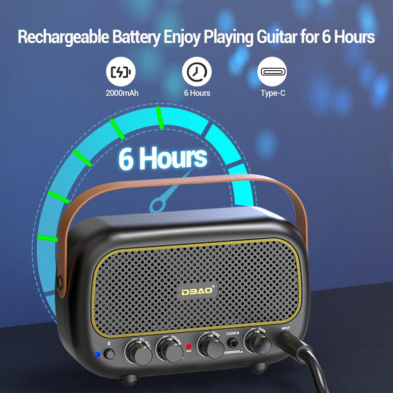 Mini Guitar Amplifier for Electric Guitars 5W Two Speakers Rechargeable Portable Small Amplifier with Clean Overdrive Effects and Bluetooth