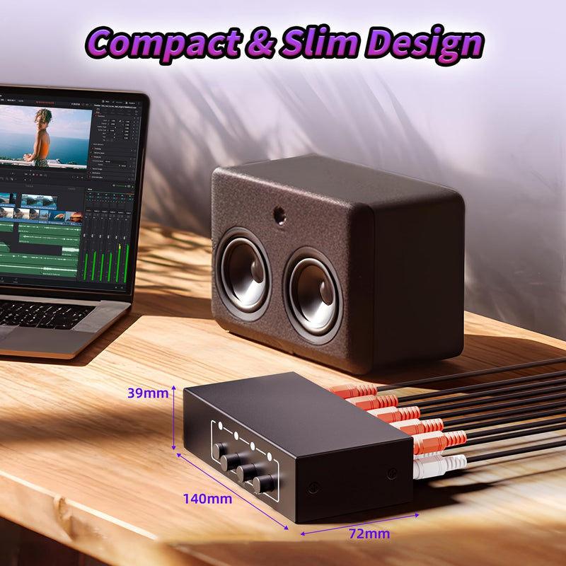 [AUSTRALIA] - 3.5mm Aux + RCA L/R Audio Splitter 1 in 4 Out, BolAAzuL 4-Way Stereo Audio Distributor Box 4-Channel Stereo RCA Splitter 1x4 for DVD Player, Game Console, Headphones, Speaker - w/Power 