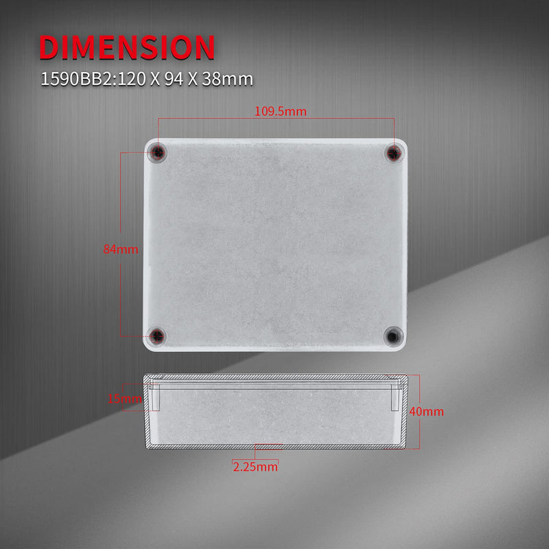 [AUSTRALIA] - DaierTek 1590BB2 125BB Guitar Effect Pedal Enclosure Diecast Metal Aluminum Stomp Box 4.70" X 3.70" X 1.49" Inches 120mm X 94mm X 38mm Housing Size (Pack of 2) 