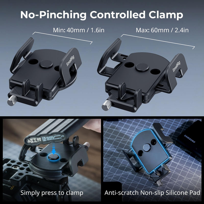 [AUSTRALIA] - SMALLRIG Universal SSD Holder for MagSafe, SSD Mount Bracket for Samsung T5 T7 SSD, for SanDisk SSD,for iPhone 17/16/15/14, for Camera Cage, with Cold Shoe & Cable Clamp, 40-60mm Wide Clamping - 5196 Clamp+Cable Clamp 