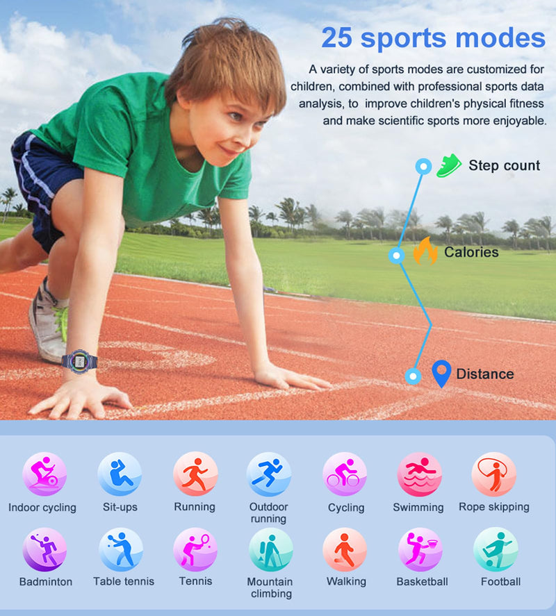 Smart Watch for Kids Smart Watches Heart Rate Monitor Sleep Monitor SNS Message Reminder Waterproof Pedometer Step Counter Calories 25+Sports Modes Alarm Remote Camera Music Control Pink