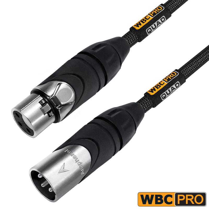 4 Units - 5 Foot - WBC-PRO-Quad Ultra-Silent Ultra-Flexible Balanced Star-Quad Cable with Amphenol Male & Female XLR Plugs & Black Tweed Jacket