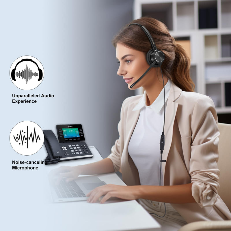 Arama Yealink Headset with Microphone Noise Cancelling, RJ9 Telephone Headsets for Office Phones Compatible with Yealink T20P T21P T26P T23G T46G T48G T42S T46S Avaya 1608 9608 9611 Grandstream Phones A810Y-Monaural