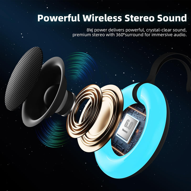 [AUSTRALIA] - IPX7 Waterproof Speaker with Dynamic LED Light,Bluetooth Shower Speaker,Portable Bluetooth Speakers,Floating, True Wireless Stereo for Outdoor/Pool/Beach,BT5.3/TF-Card,Ideal Gifts(Black) Black 