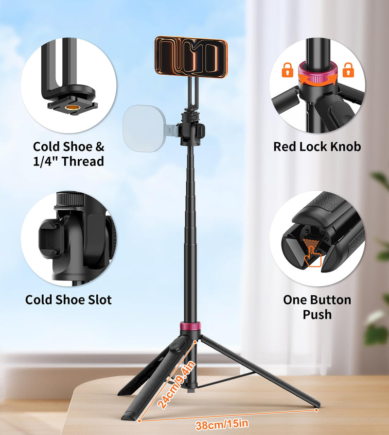 [AUSTRALIA] - 69" Magnetic Phone Tripod with Phone Clamp,Selfie Stick Monopod for Magsafe with Remote & Phone Mount Adapter,Portable Tripod for iPhone/Android,Digital Camera Accessory Kits,Photo,Vlogging,Travel 69 in Black 