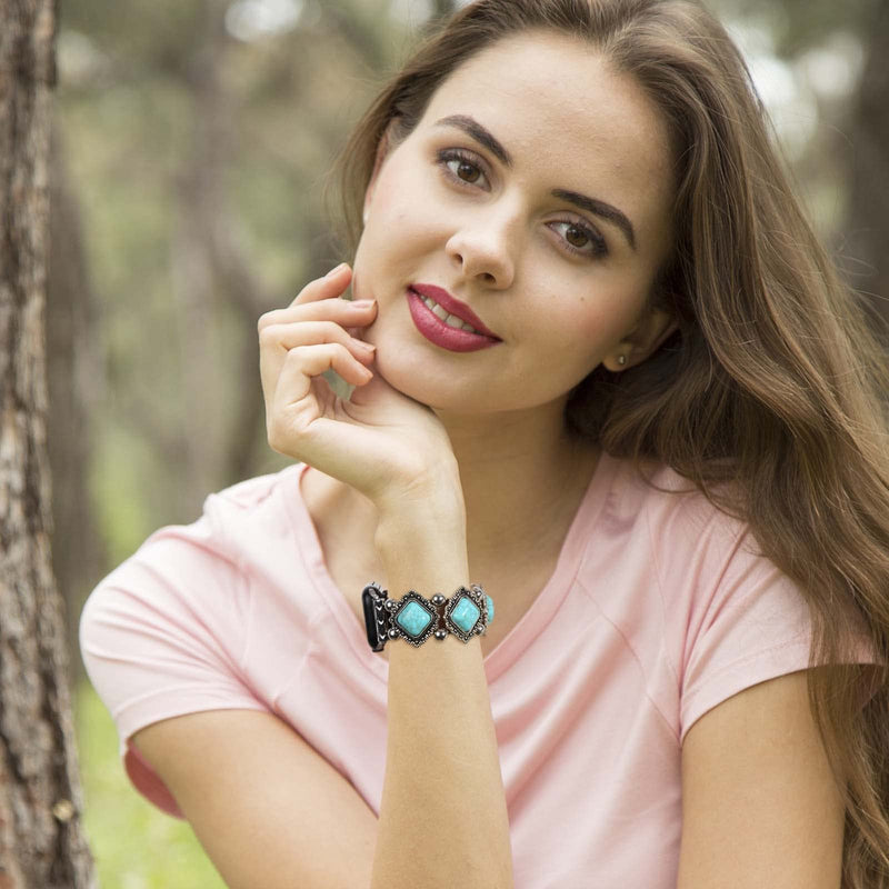 Turquoise Bracelet Band Compatible with Apple Watch Band 38mm 40mm 41mm, Bohemian Vintage Western Jewelry Wristband for iWatch SE Series 9 8 7 6 5 4 3 2 1 Ultra &2