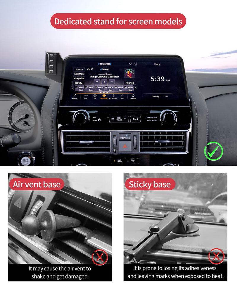 Wireless Charger Car Phone Holder for Nissan Armada 2021-2024, 12.3" Screen | Infiniti QX80 2022-2024, Auto Clamp Cell Phone Mount Accessories 15W Qi Fast Charging Stand Compatible with iPhone Android