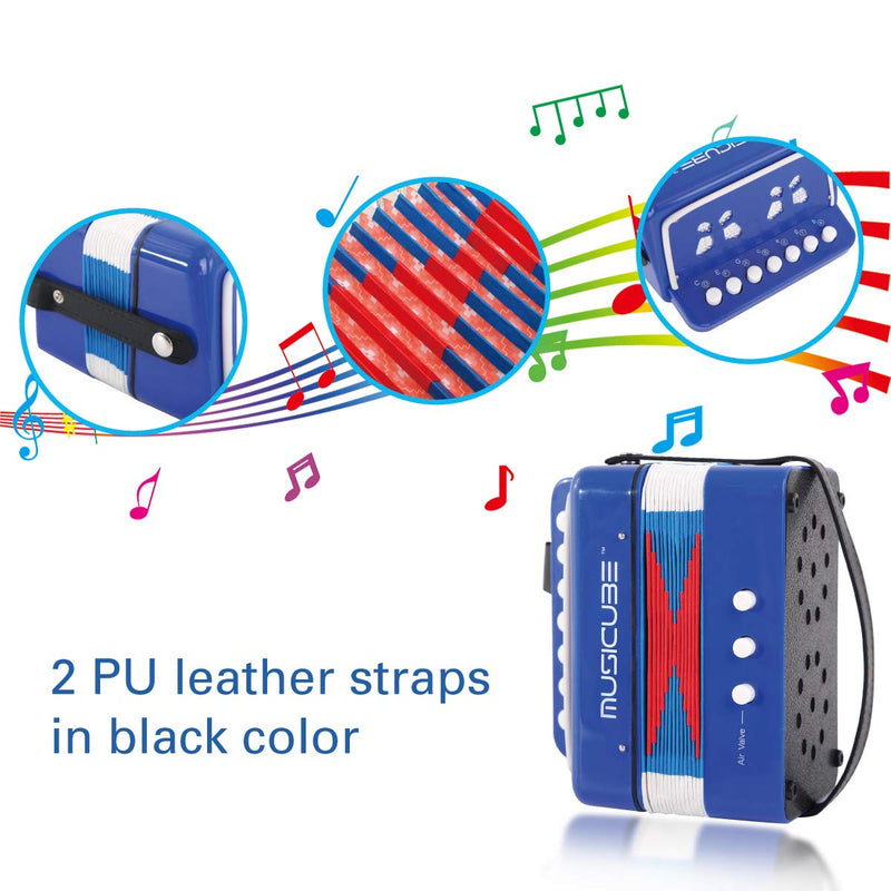 MUSICUBE Kid Accordion 10 Keys Small Accordion Musical Instrument for home and classroom Educational Toys Blue