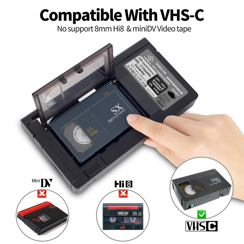 VHS-C Cassette Adapter Compatible with VHS-C SVHS Camcorders Motorized VHS Cassette Converter Not Compatible with 8mm / MiniDV / Hi8
