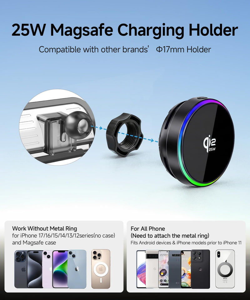 Qi2.2 25W Fast Wireless Charger Car Phone Mount for Nissan Rogue 2014-2020 | Rogue Sport 2017-2023, Magsafe Accessories Fast Charging Magnetic Cell Phone Holder Clip Compatible with iPhone Android