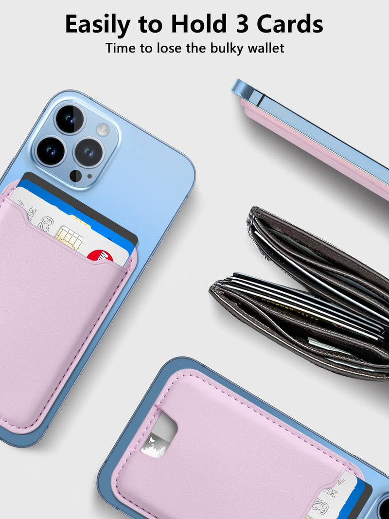 TopMade for Magsafe Wallet, Magnetic Wallet Card Holder for iPhone 15, iPhone 14/13/12 Series, Leather Magnetic Phone Wallet with Powerful Magnet, Credit Card RFID Blocking, Fit 4 Cards, Pink