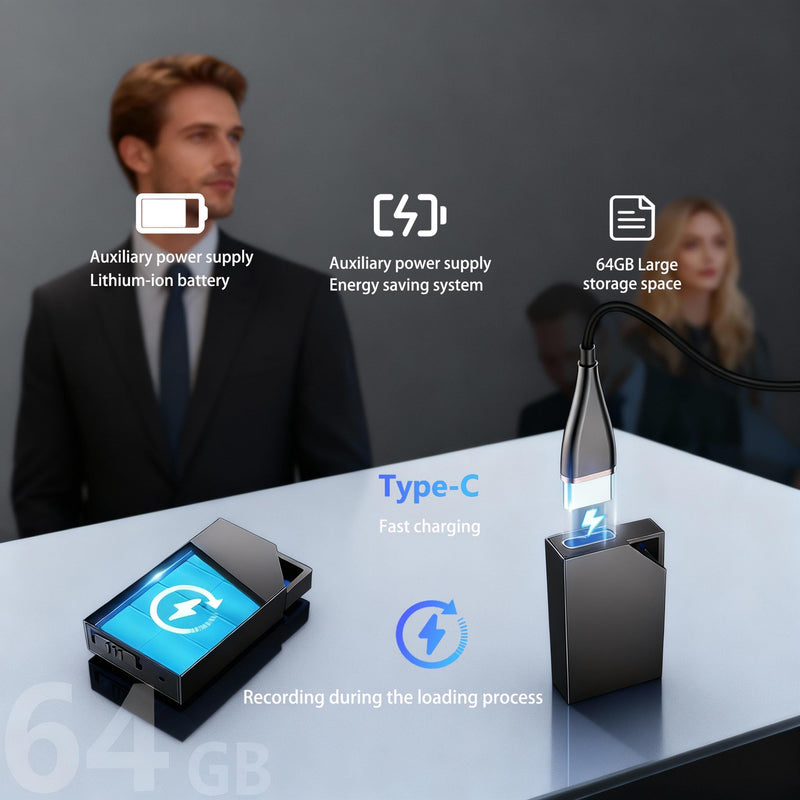 [AUSTRALIA] - Digital Voice Recorder with 64GB Memory, USB Charging, Voice Activated Recorder, Mini Small Square Voice Recorder Voice Recorder, Meetings, Lectures and Interviews（1 * 0.8 * 0.2） 1 * 0.8 * 0.2 