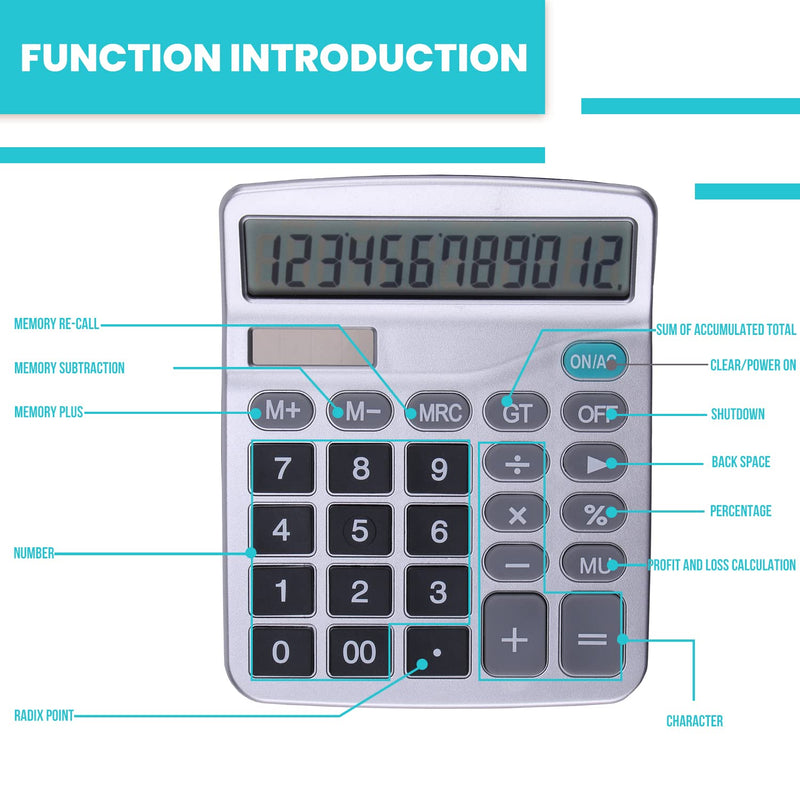 LICHAMP Desk Calculators with Big Buttons and Large Display, Office Desktop Calculator Basic 12 Digit with Solar Power and AA Battery (4 Packs Included), 4 Bulk Pack