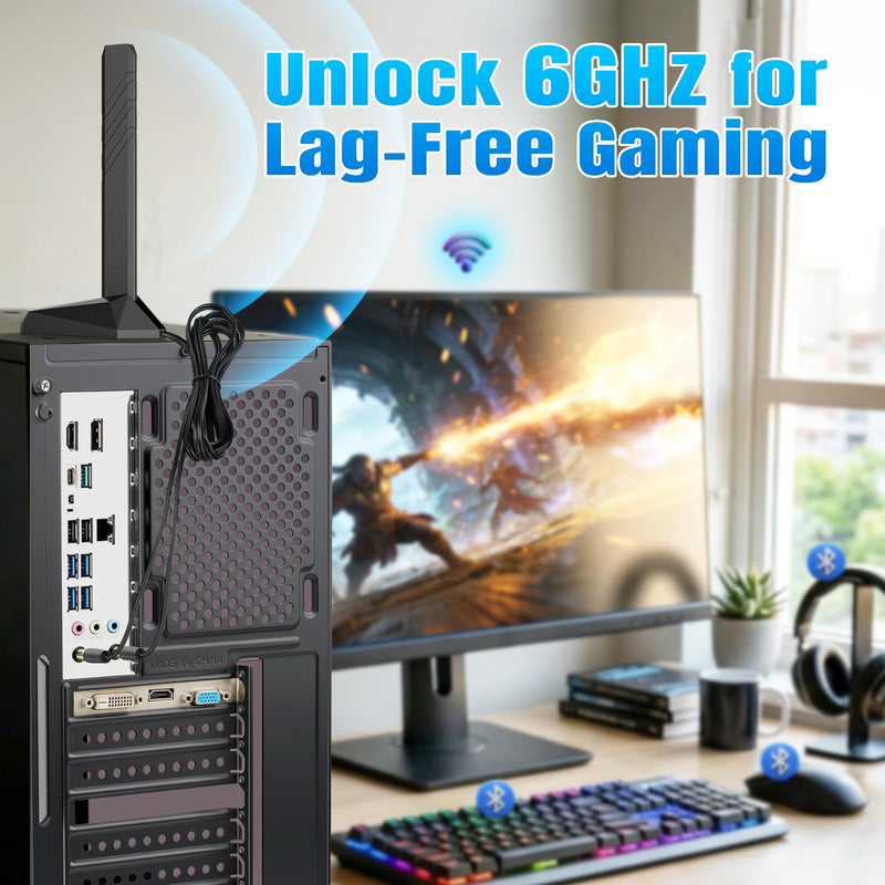 Eightwood WiFi 7 Gaming PC Motherboard Antenna, Tri-Band, Push-On Connector | Magnetic Base Antenna for ASUS ROG Strix, TUF Gaming, ROG Crosshair, ProArt, Prime Series WiFi 7 Motherboards