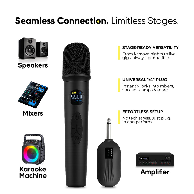 [AUSTRALIA] - Bowens Wireless Microphone System – Karaoke Microphone Wireless with Receiver, Echo Control, LCD Display, USB-C Charging, 6.35mm Adapter – Cordless Mic for Singing, Speaking Parties, Events 