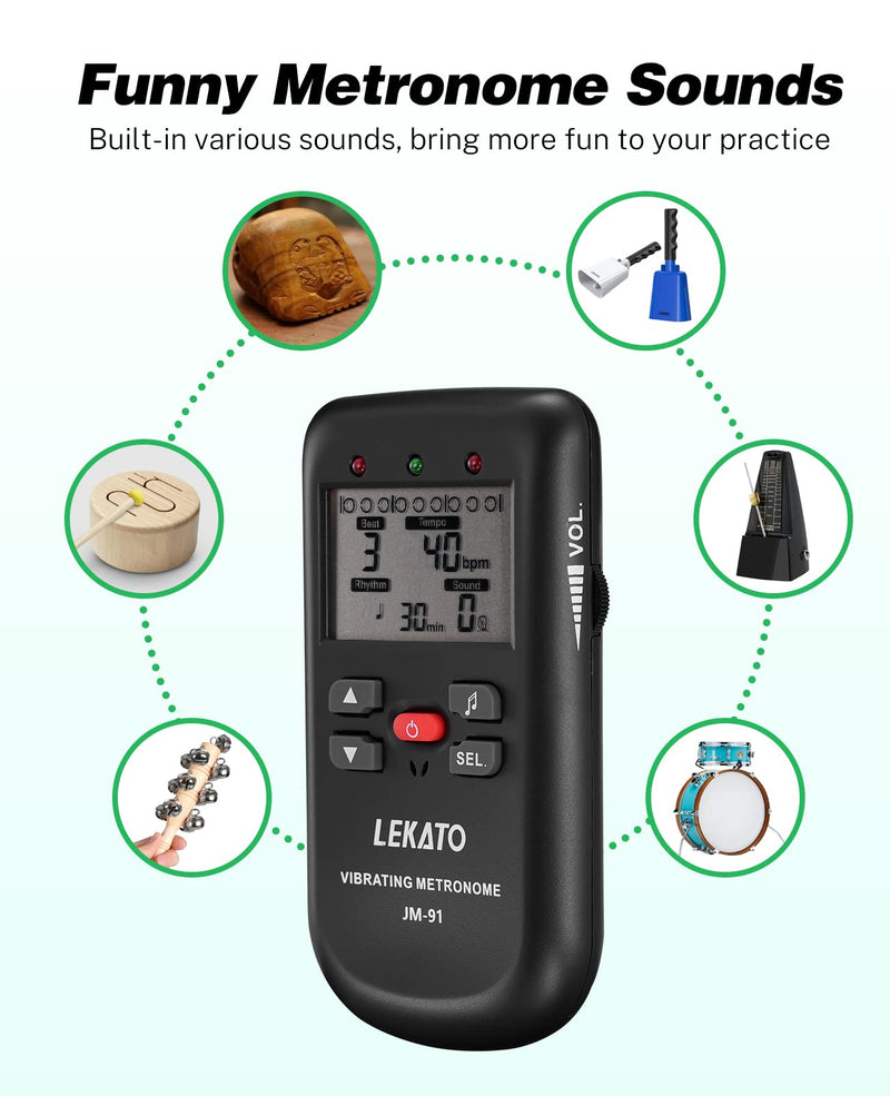 Vibrating Metronome for Piano Guitar Drum Ukulele Practice, Electronic Digital Metronome with Timer, Counts by Male/Female Vocal, by LEKATO Size a