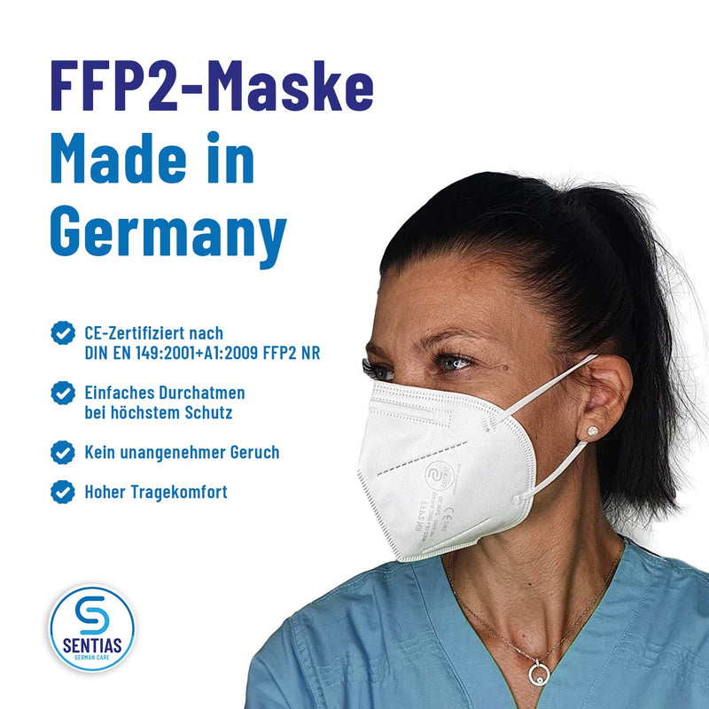 FFP2 Maske in Deutschland hergestellt - Atemschutzmaske mit 98% Filterwirkung - 4-lagig, 10 Stück