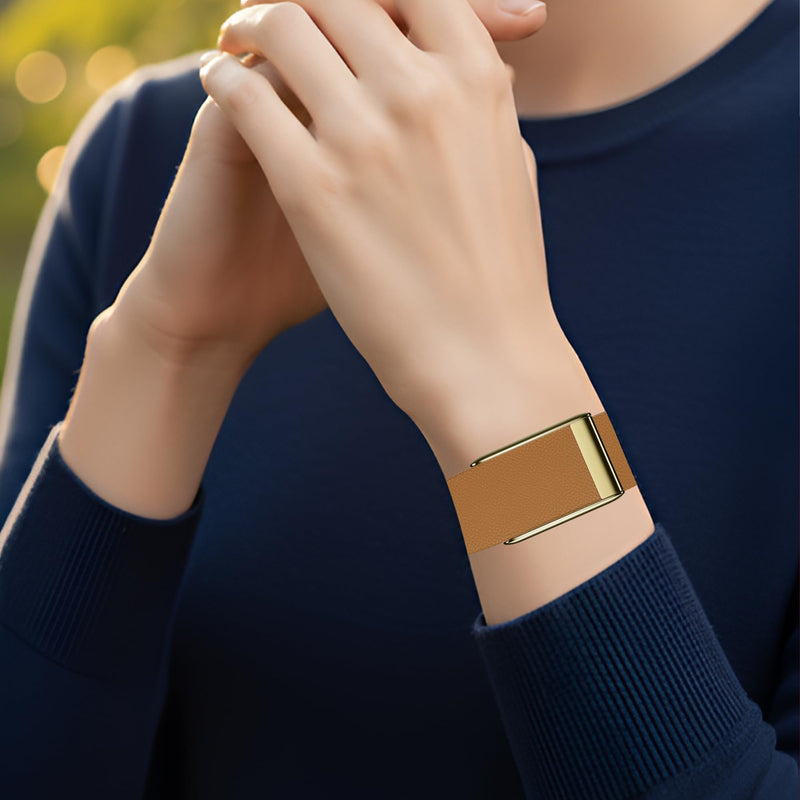 DADO Luxe Tapered Leather Replacement Band Compatible with WHOOP 5.0, One, Peak, and Life Fitness Tracker – Durable & Comfortable | Not for Whoop Gen 4 One/Peak Brown Gold - Slim