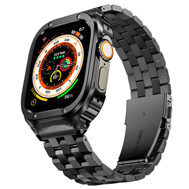 SUPLINK Rugged Case with Sport Band for 44mm Apple Watch Bands Titanium and Stainless Steel Apple Watch Band for Men Black