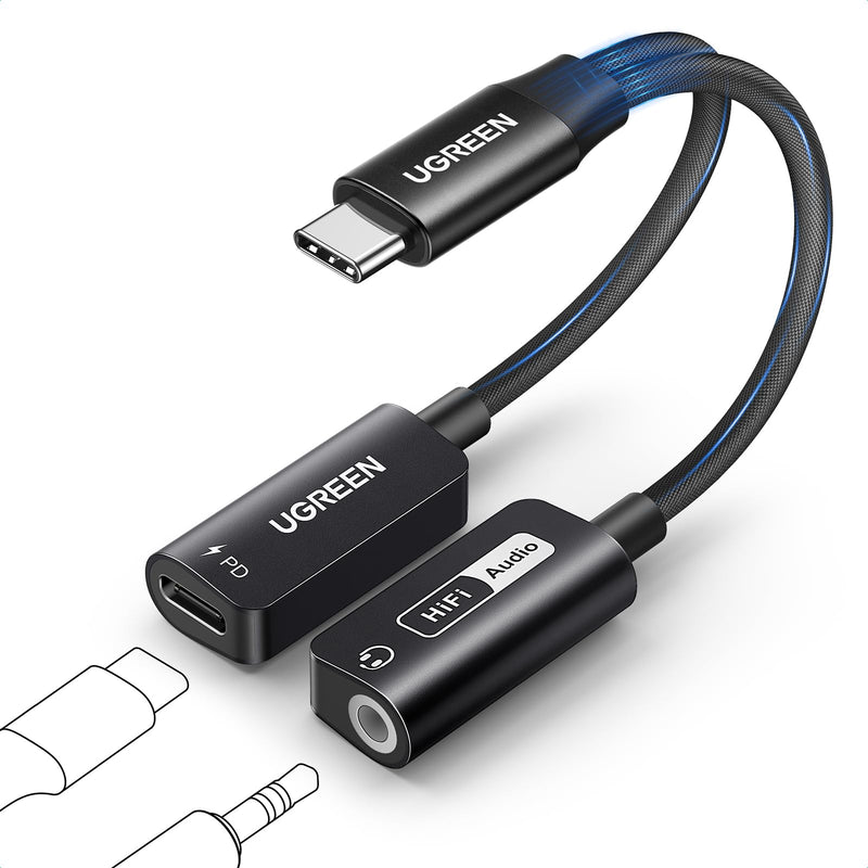 UGREEN USB to 3.5mm Jack Audio Adapter USB Sound Card Support Mic TRRS Headphone Bundle Magnetic USB C to 3.5mm Audio Adapter and PD 60W Charger 2 in 1