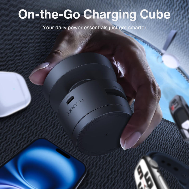 [AUSTRALIA] - iVANKY for iPhone 16 Pro Max 4 in 1 Wireless Charging Station with Mushroom Light for MagSafe Magnetic Charger, 22.5 W Travel Stand, 3 in 1 Fast Charge Multiple Devices, Apple iWatch Ultra, Airpods 4 in 1 with Night Lamp Without Power Adapter 
