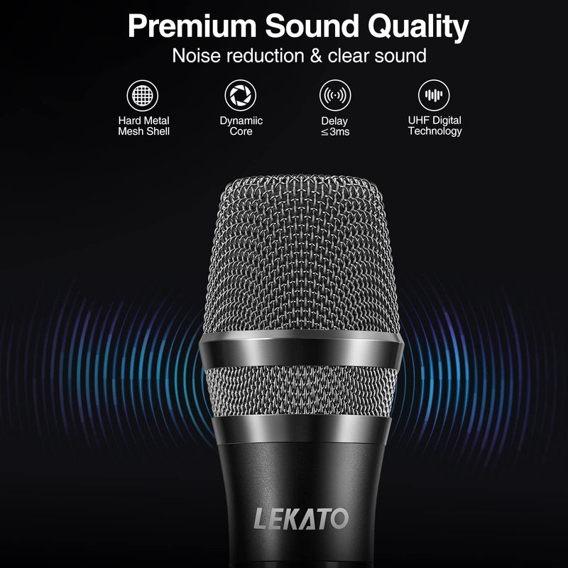 LEKATO Wireless Microphone Rechargeable Wireless Microphones with Receiver Dual Handheld Microphone System Dynamic MIC for Singing, Speech, Wedding, Church,Speaker, PA System Black&Red