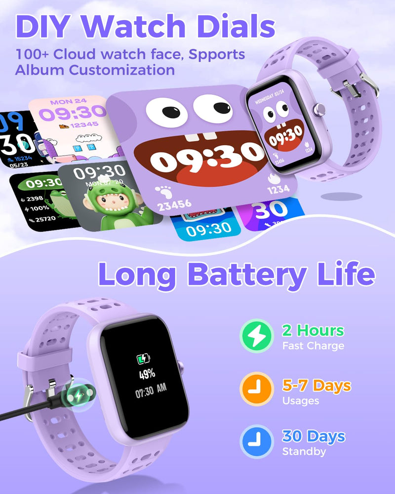 ENOMIR [2026 New Smart Watch for Kids - No APP No Phone Needed, 1.83" Fitness Tracker Watch for Kids with Sleep Monitor, Heart Rate, Step Counter, IP68 Waterproof (Purple, 1.83Inches)