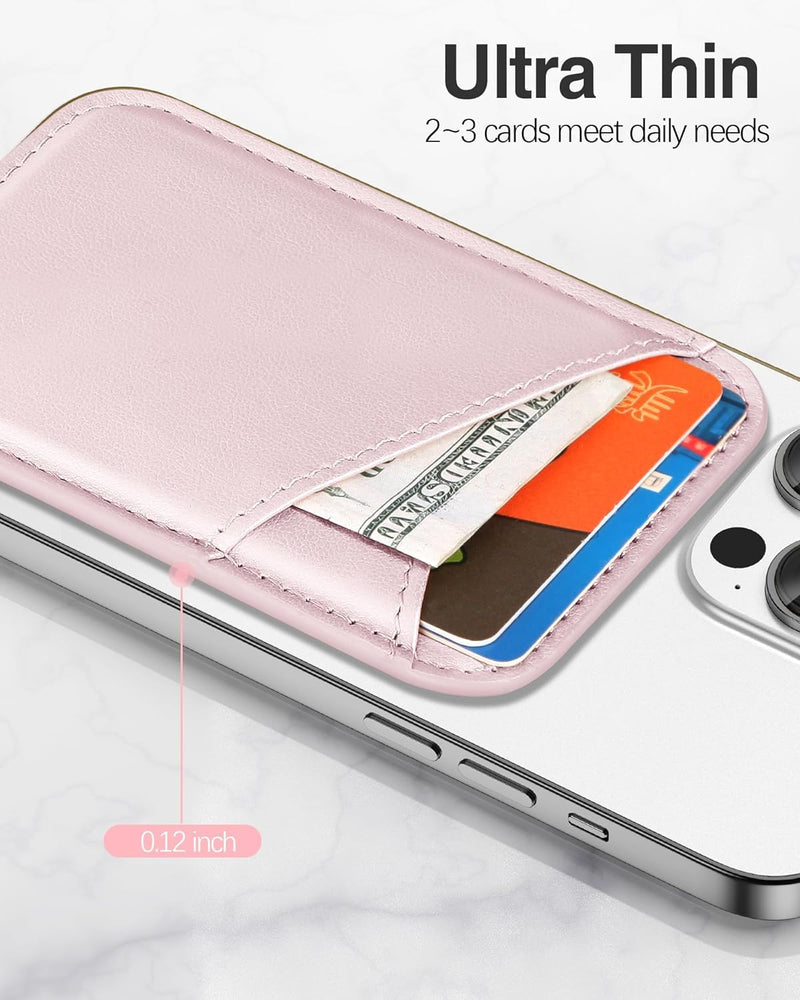 [AUSTRALIA] - Miroddi for MagSafe Wallet, Magnetic Wallet Card Holder for iPhone 15/14/13/12 Series, 0.12" Invisible Ultra-Thin Magnetic Phone Wallet, 2 Independent Card Slot, Vegan Leather, Pink 