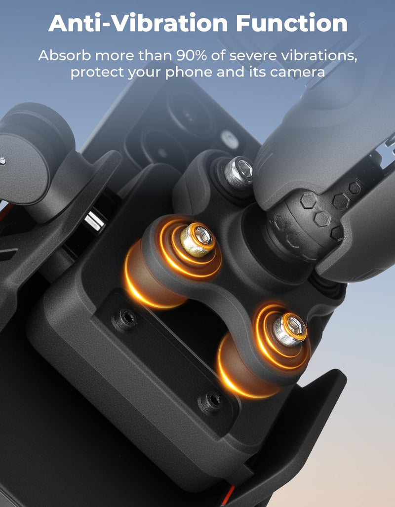 KEMIMOTO Motorcycle Phone Mount with Anti-Theft, Anti-Vibration Dampener | One-Hand Operation 360° Adjustable Mount for Motorcycle Bike ATV Scooter Golf Cart Fit 4.7"-7.2" Cellphone