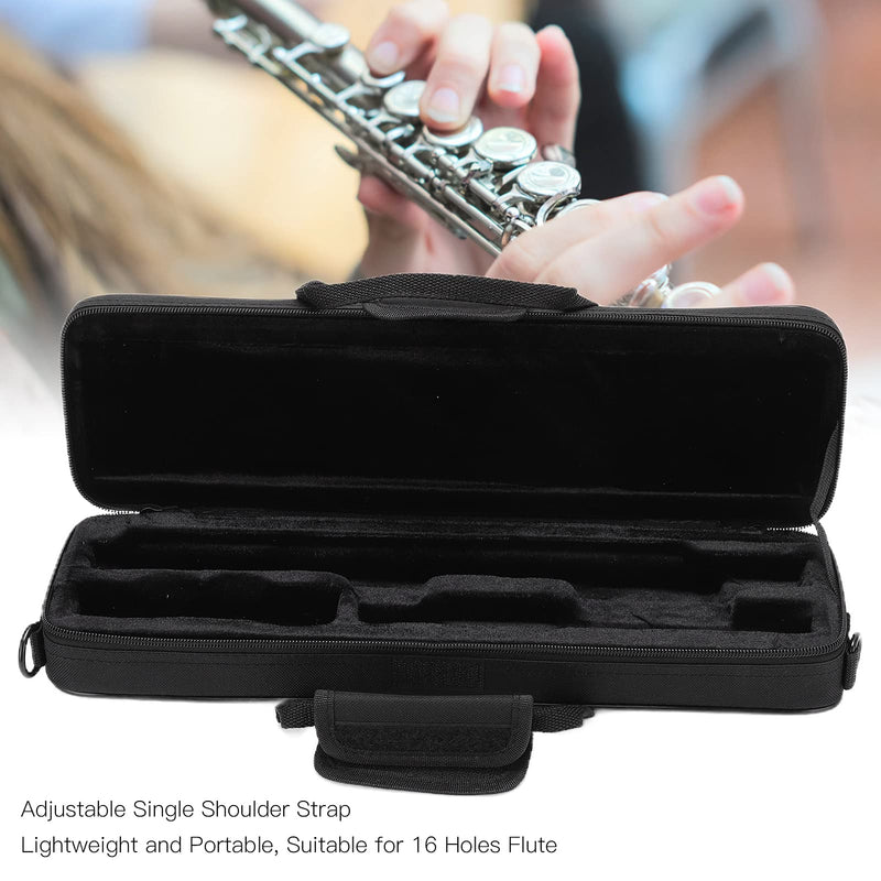 Flute Case, Black Oxford Cloth 16 Holes Flute Cover, Double Zipper Design Universal Cloth Box Waterproof Flute Storage Bag, 39.5 X 12 X 7cm