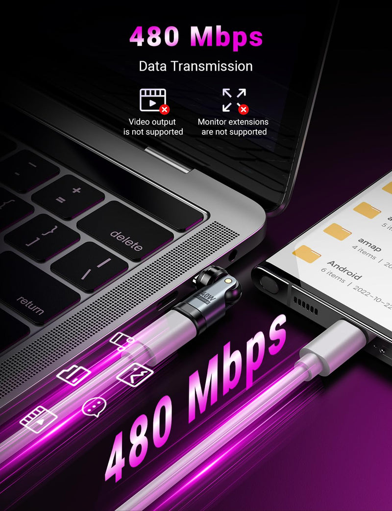 USB C Magnetic Adapter PD 240W(2Pack), 9PIN USB C 90 Degree Adapter/USB C Right Angle Adapter/180 Degree USB C Connector/USB C to USB C Adapter for Phone 16/15, Ma-Book Pro/Pad Series, Samsung Galaxy