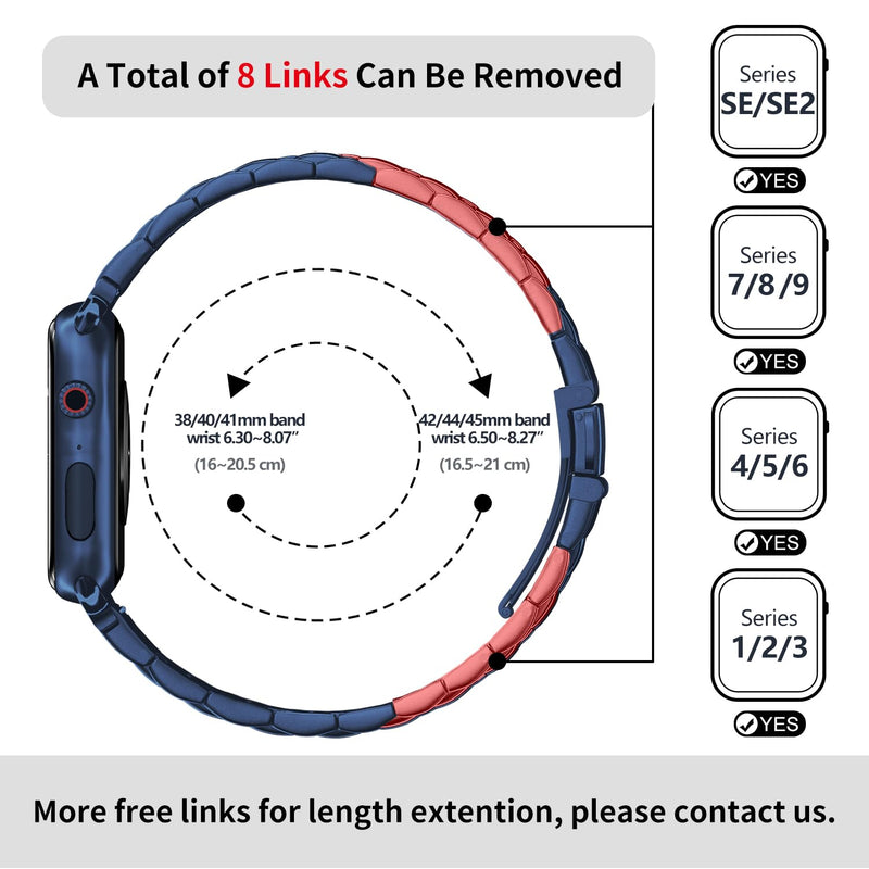 Fullmosa Compatible Stainless Steel Apple Watch Band 44mm/45mm/42mm Blue with Case & Compatible Metal Apple Watch Band with Case 44mm/45mm/42mm,Rose Gold