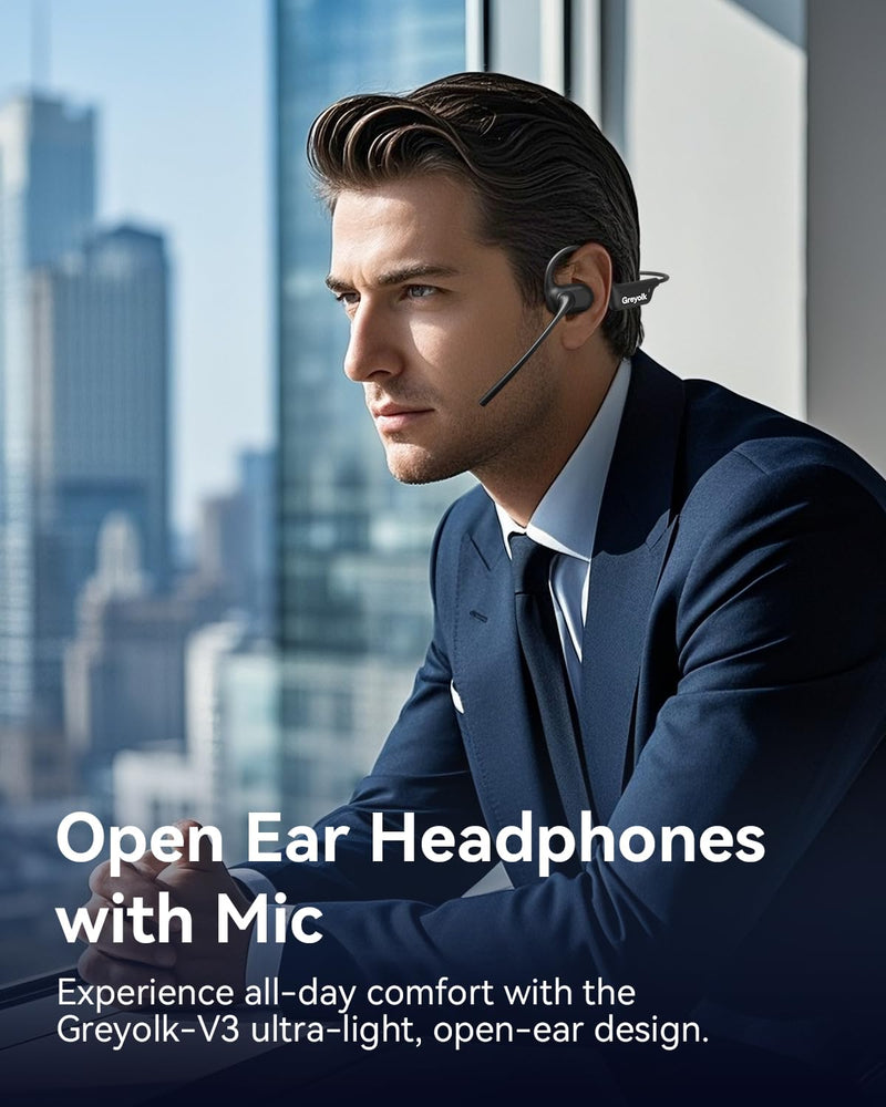 [AUSTRALIA] - Open Ear Headphones with Mic, Bluetooth Headset with AI Noise Cancellation Microphone Air Conduction Headphones Bluetooth 5.4 Wireless Headset with Mic for Work Call Meeting Driving Sports（Black） 